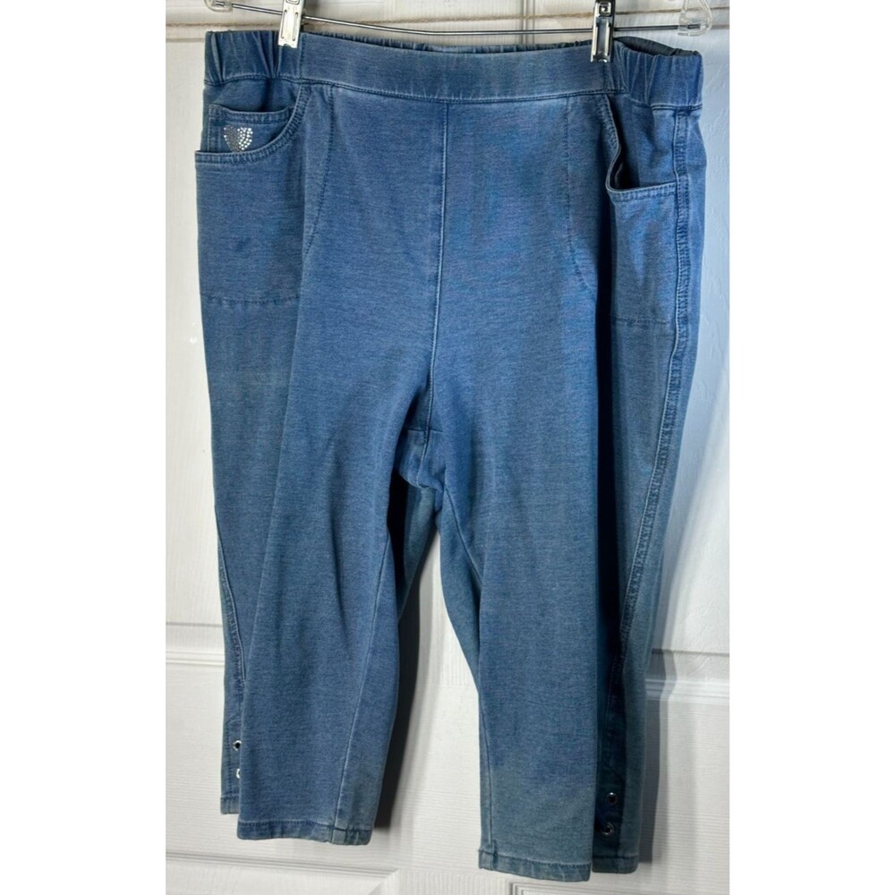 Quacker Factory Pull-On Capri Wm's Large Elastic Waist Rhinestone Gromits